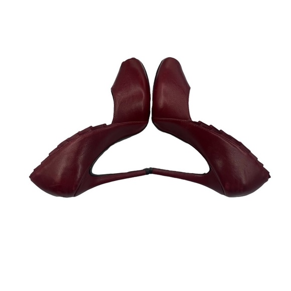 Gianni Bini Red Leather Peep Toe Platform Heels Size 7 1/2 Women’s - Picture 4 of 9